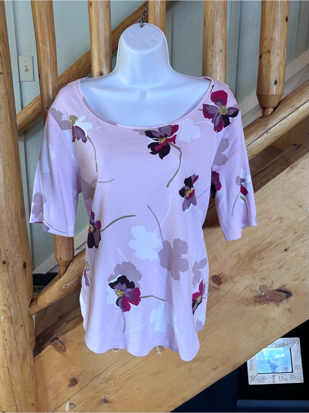 Croft & Barrow Women's Pink Floral Scoop Neck Classic Tee